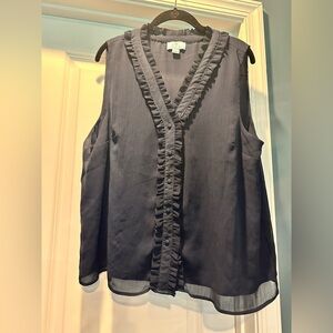 Women's Sleeveless Ruffle Top - Navy